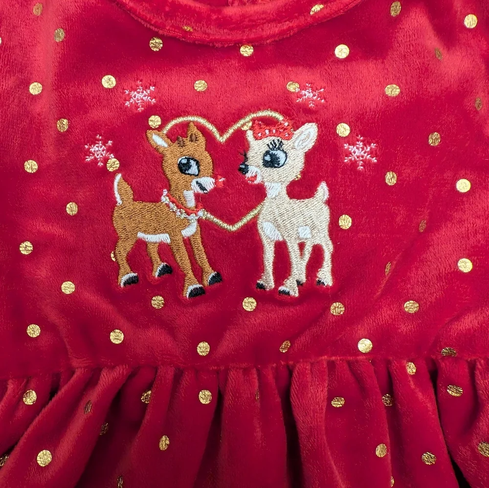 NWT! Baby Girl's Rudolph The Red Nosed Reindeer Soft Velour Christmas Dress - Picture 10 of 11